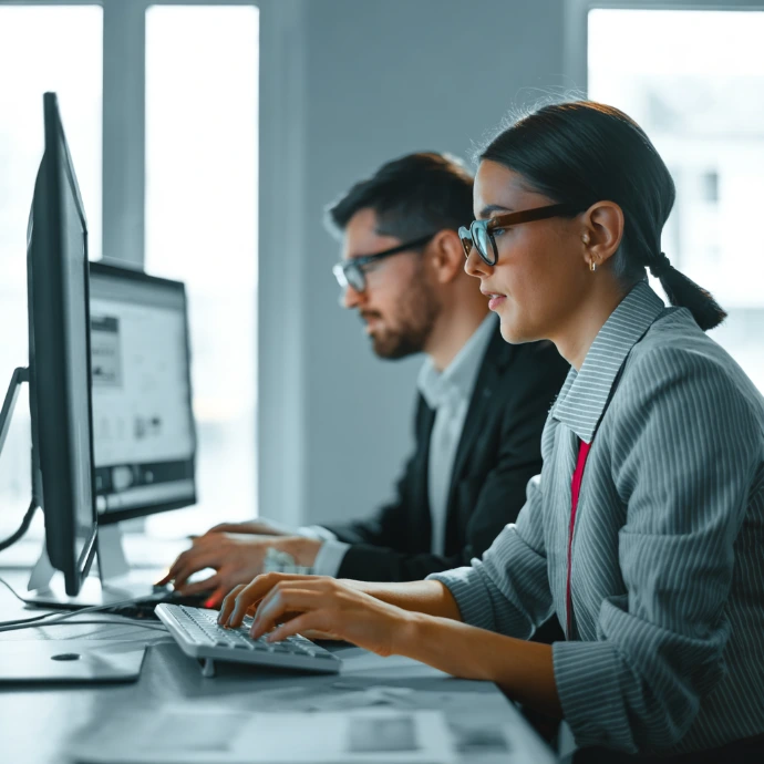 Equipo de diseño web trabajando en computadoras para crear sitios profesionales para clientes en Panamá